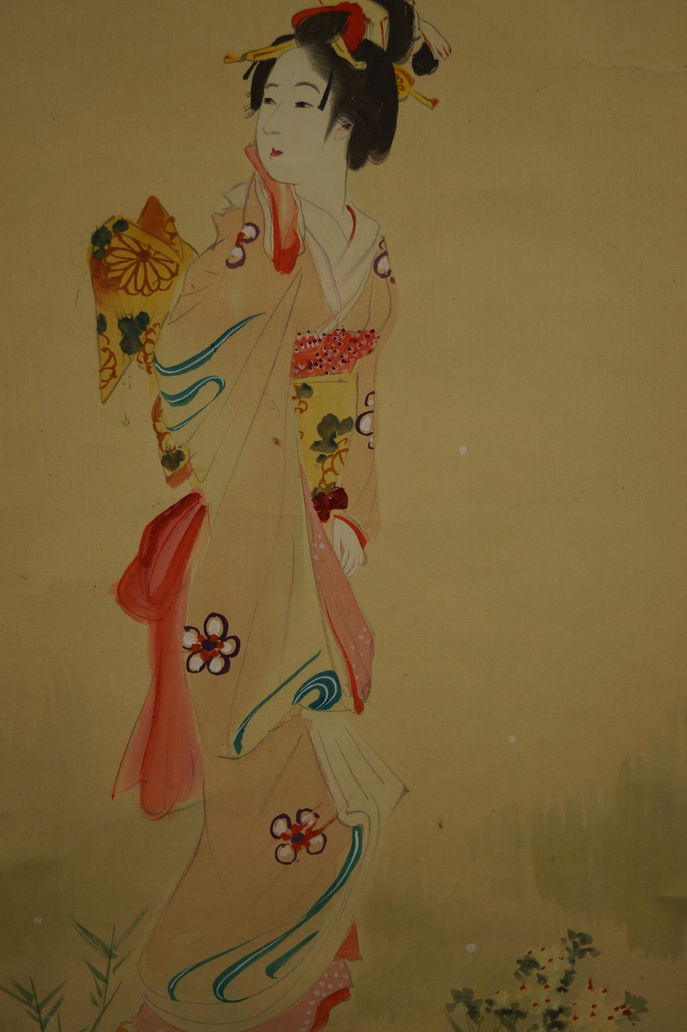 Japanese Hanging Scroll Beauty and Sakura Beauty Motif Close-Up