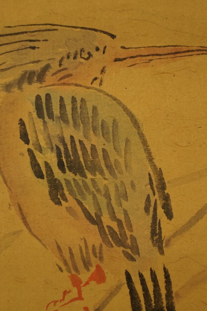 Vogel Kakemono Pinselfuehrung Nahaufnahme