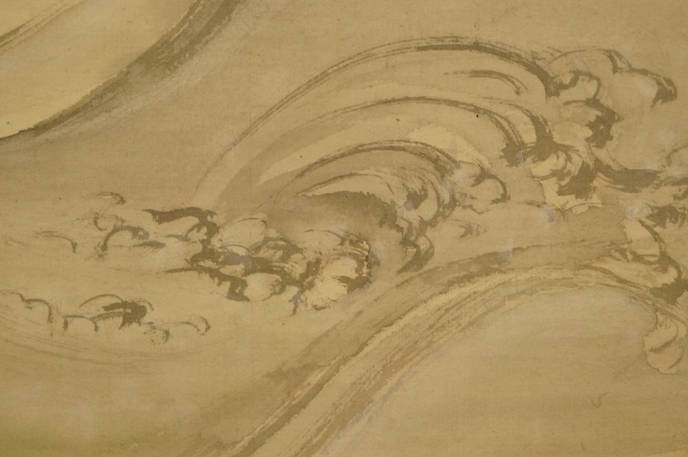 Brechende Wellen im Mondschein - japanisches Rollgemälde (Kakejiku, Kakemono)