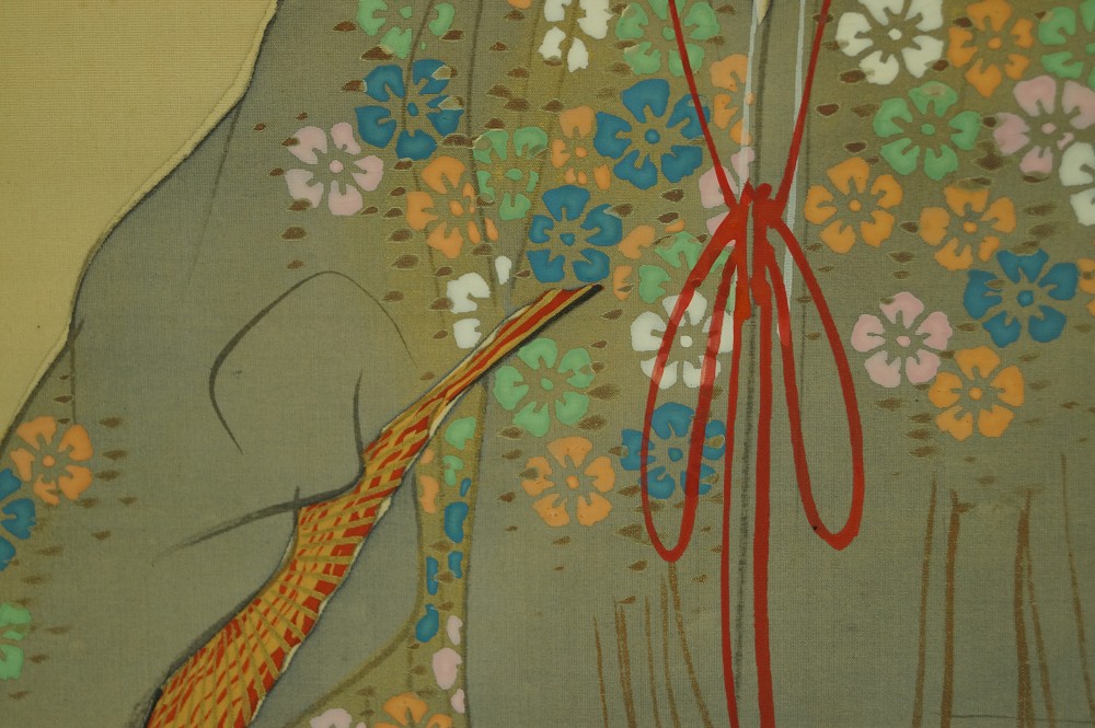 Hanging Scroll Woman in Kimono Garment Motif Close-Up