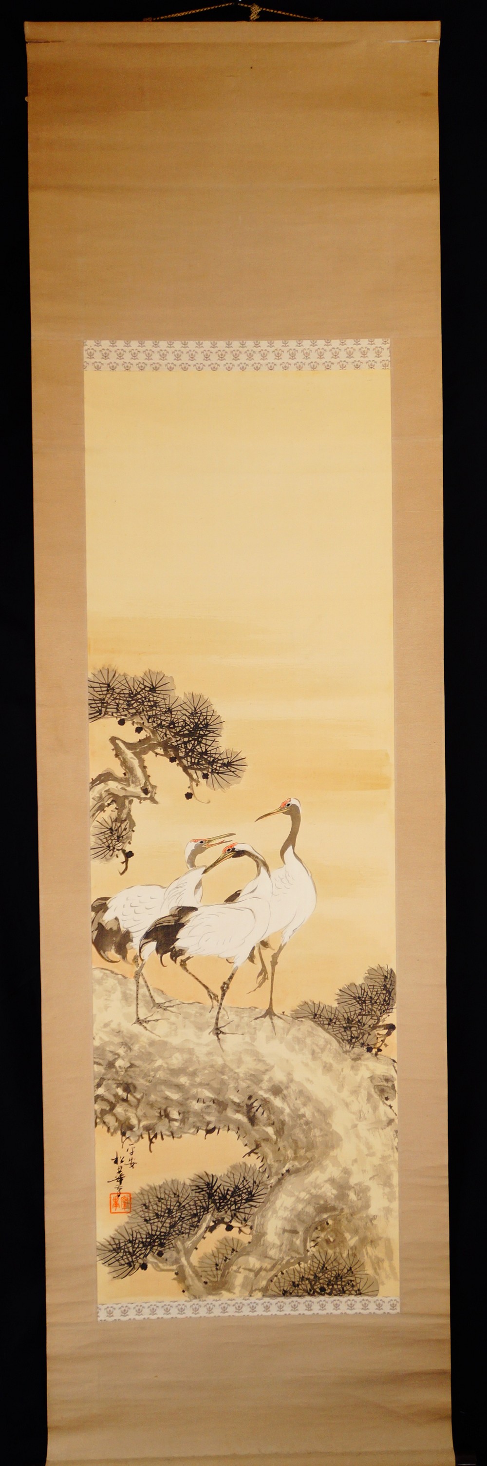 Three Cranes in Evening Light Hanging Scroll by Shoka Full View Hanging Scroll
