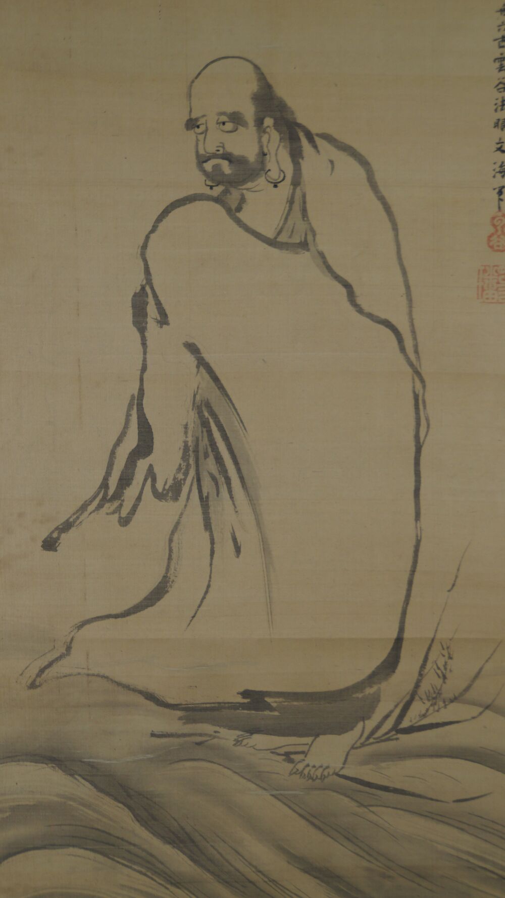 Further view of the Bodhidharma figure with inscription and seal in the kakemono Bodhidharma on the Path, without mounting