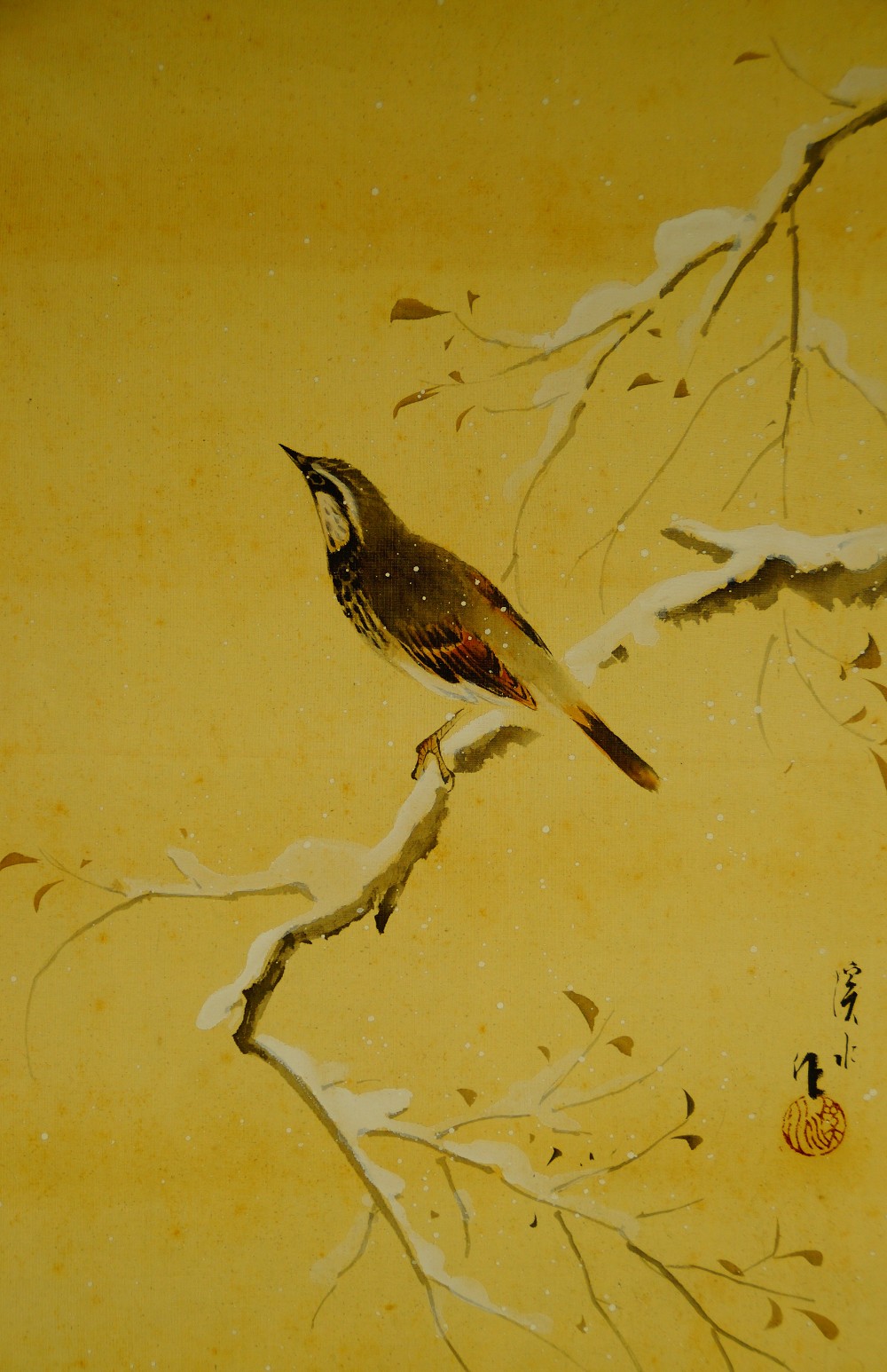 Bird in Winter Hanging Scroll by Ito Keisui Full Motif Without Mounting