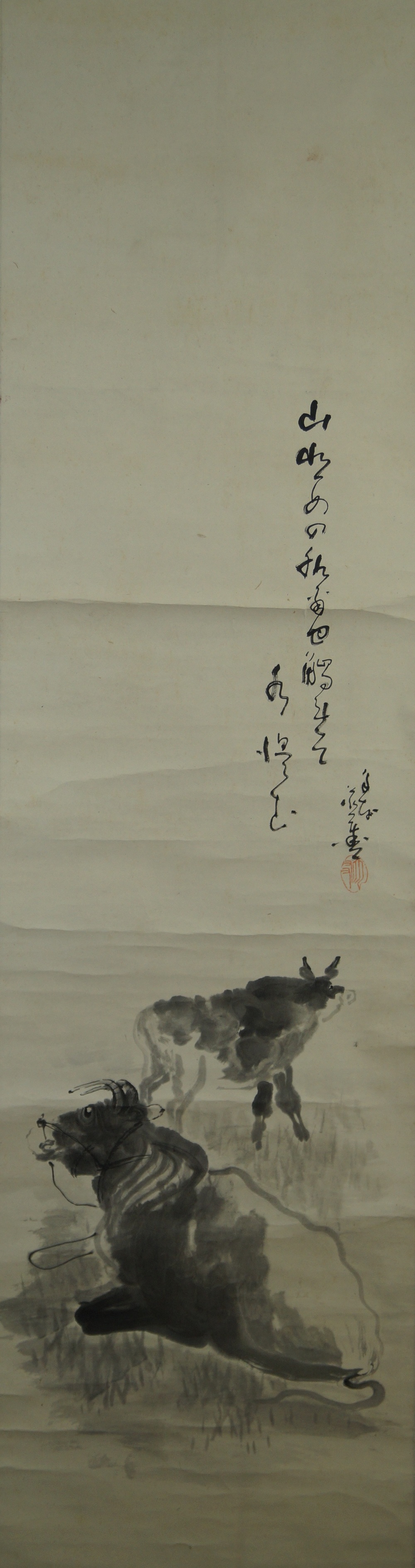 Zwei Stiere - Japanisches Rollgemälde (Kakejiku)