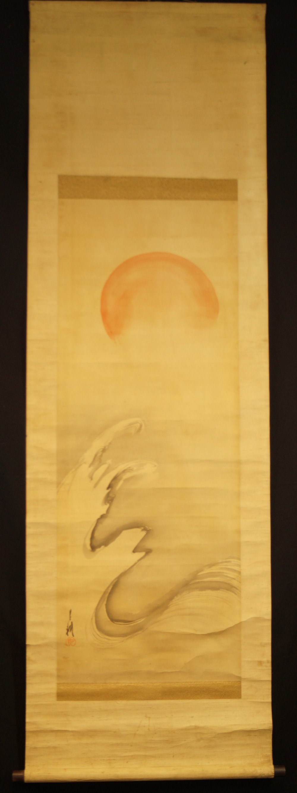 Aufgehende Sonne, brechende Welle von Ogata Gekko Gesamtansicht Rollbild