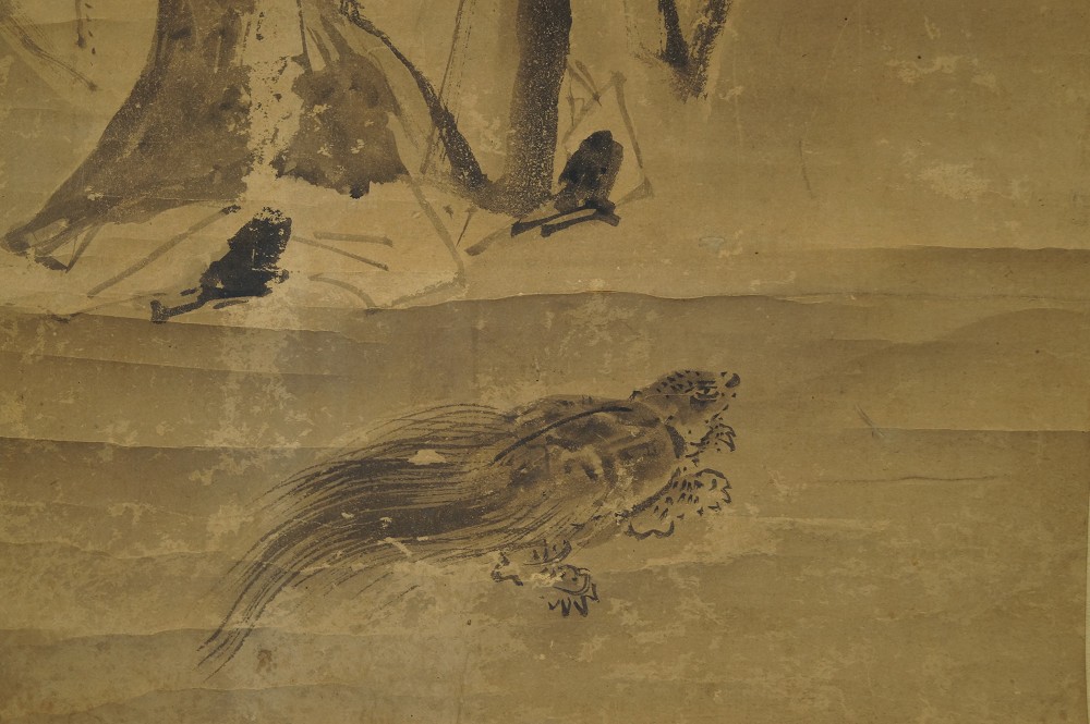 Jurojin Hanging Scroll Crane-and-Turtle Motif Close-Up