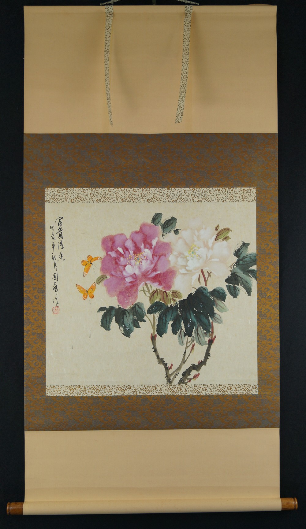 Peonies Full View Hanging Scroll