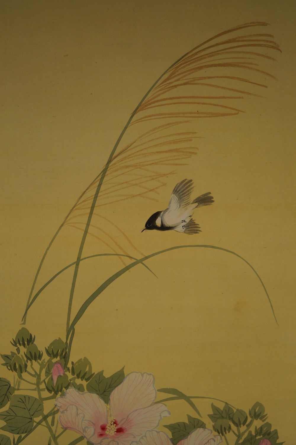 Spatz und Blumen - Japanisches Rollbild (Kakejiku, Kakemono)