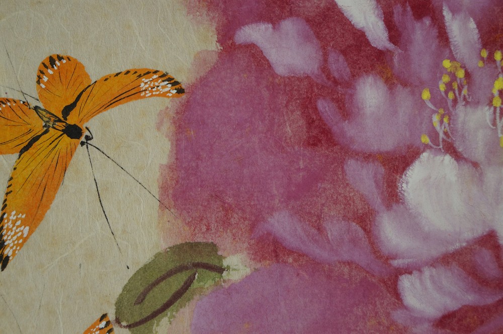 Peonies Butterfly Motif Close-Up