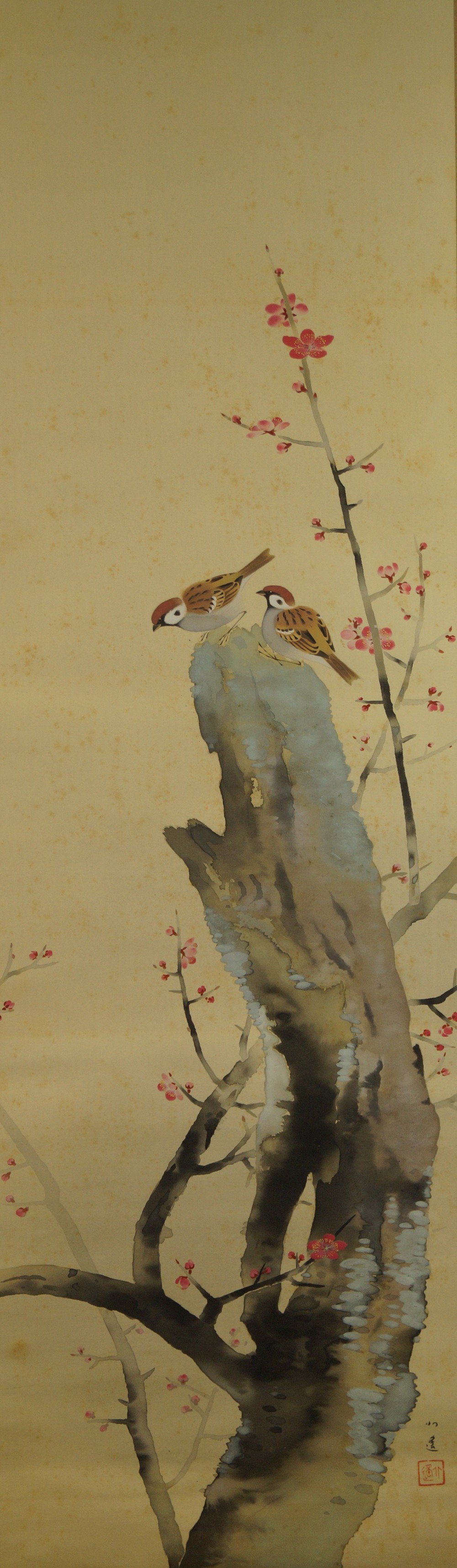 Sparrows and plum blossoms full motif without mounting