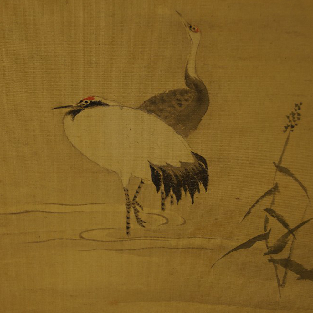 Japanisches Rollbild Fuji und Kraniche von Kano Yoshinobu Motiv Nahaufnahme Vorschau