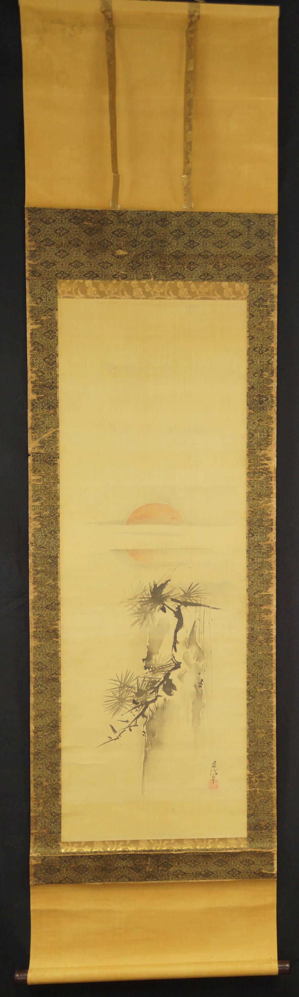 Pine in the Rising Sun by Kano Shunobu Full View Hanging Scroll