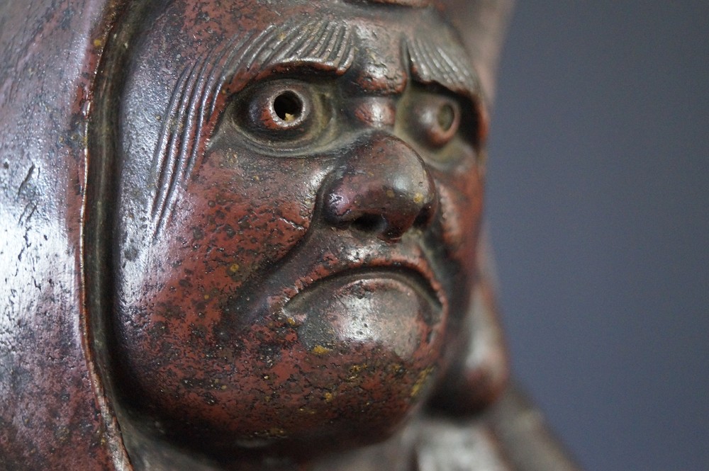 Bodhidharma Daruma Figure Made of Bizen Ware Face Close-Up 2
