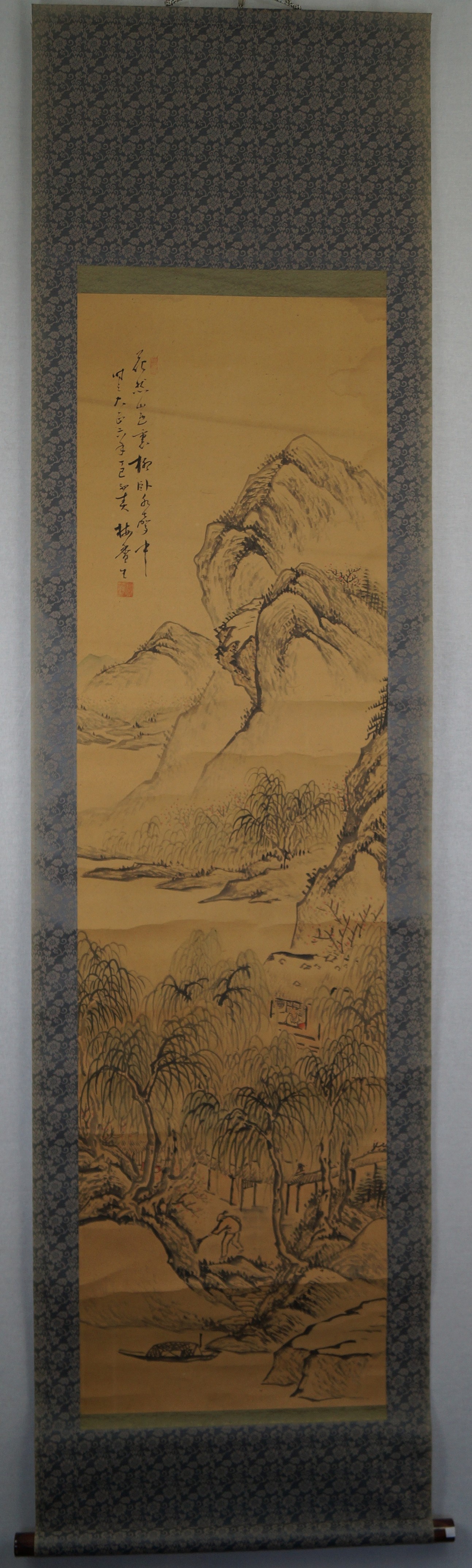 The Pine and the Gnarled Plum Tree Full View of Hanging Scroll