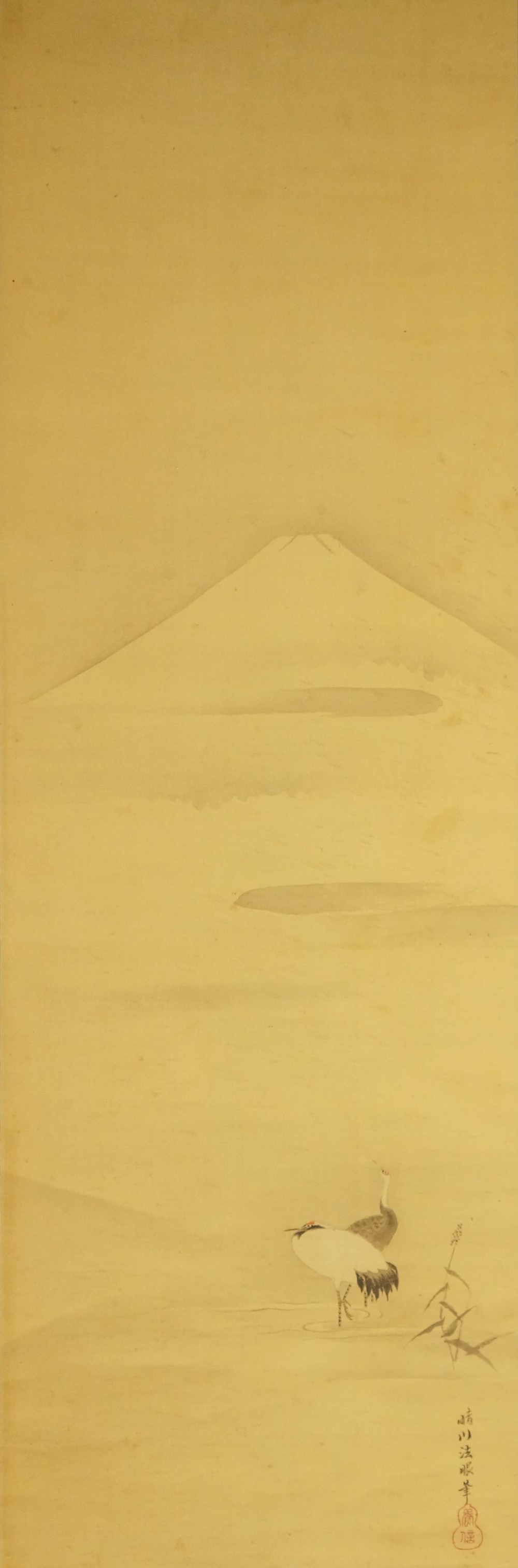 Japanisches Rollbild Fuji und Kraniche von Kano Yoshinobu Gesamtmotiv ohne Rahmung