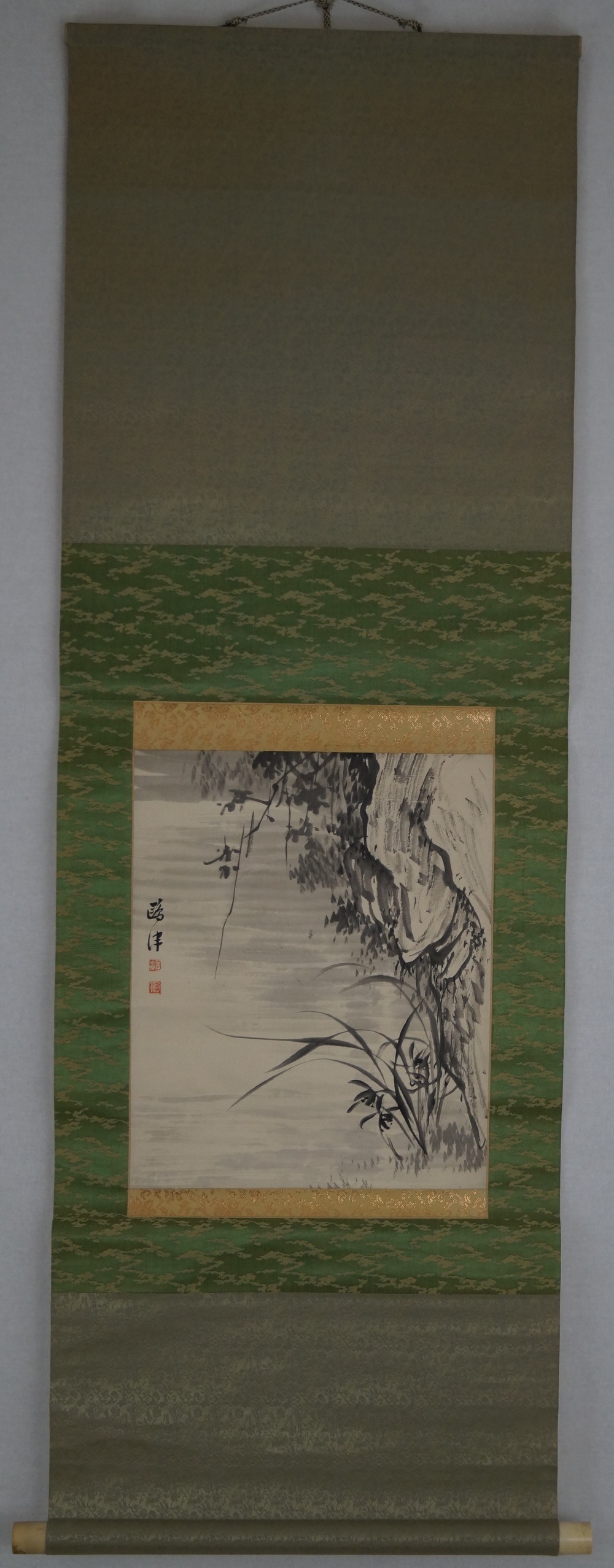 Grasses by the Rock Kakemono Full View Hanging Scroll