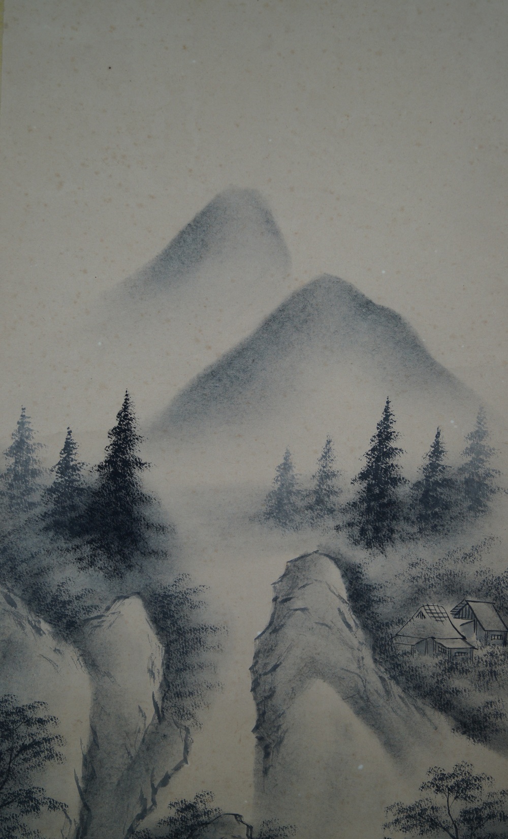 Landscape with Mountain Huts in the Fog Close-Up of the Distant Mountain Peaks in the Haze Landscape Close-Up