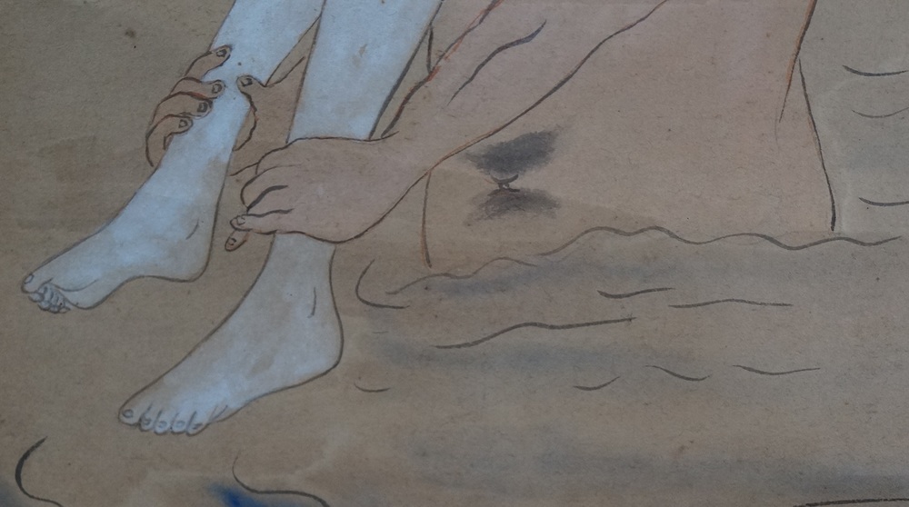 Beauty crossing the river hands and feet close-up