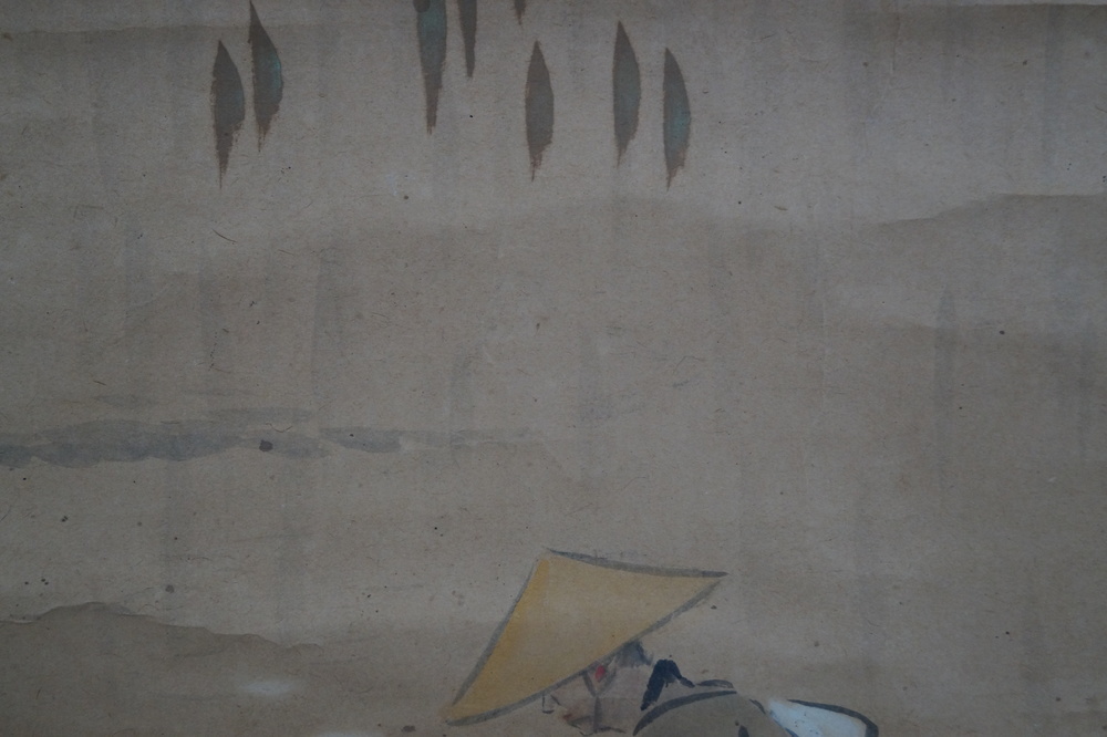 Traveler in the Rain hanging scroll traveler motif close-up