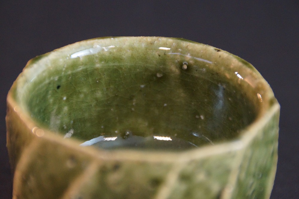 Close-up of the interior with crackled green glaze
