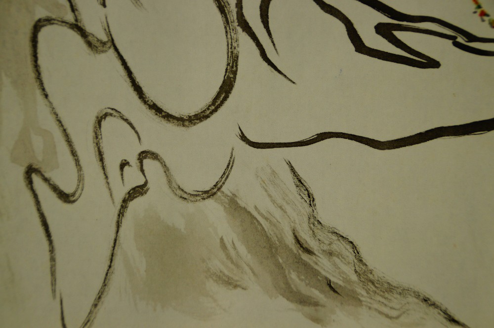 Buddha in meditation hanging scroll brushwork close-up 2