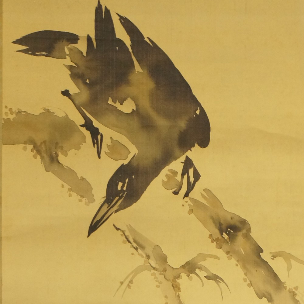 Krähe und Kaki - Japanisches Rollbild (Kakejiku, Kakemono)