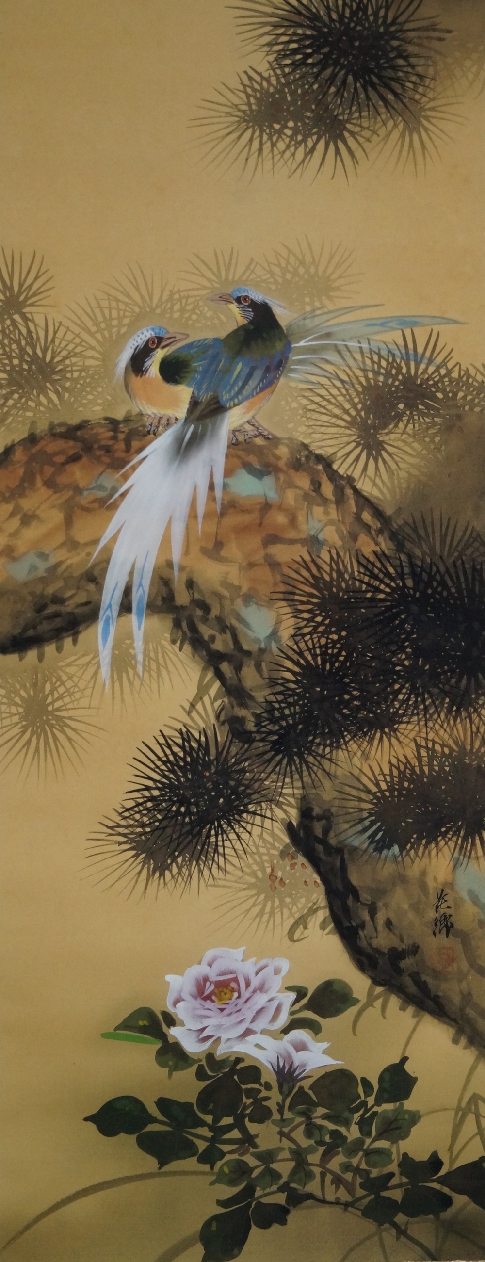 Vogel und Pfingstrose Rollbild Gesamtmotiv ohne Rahmung