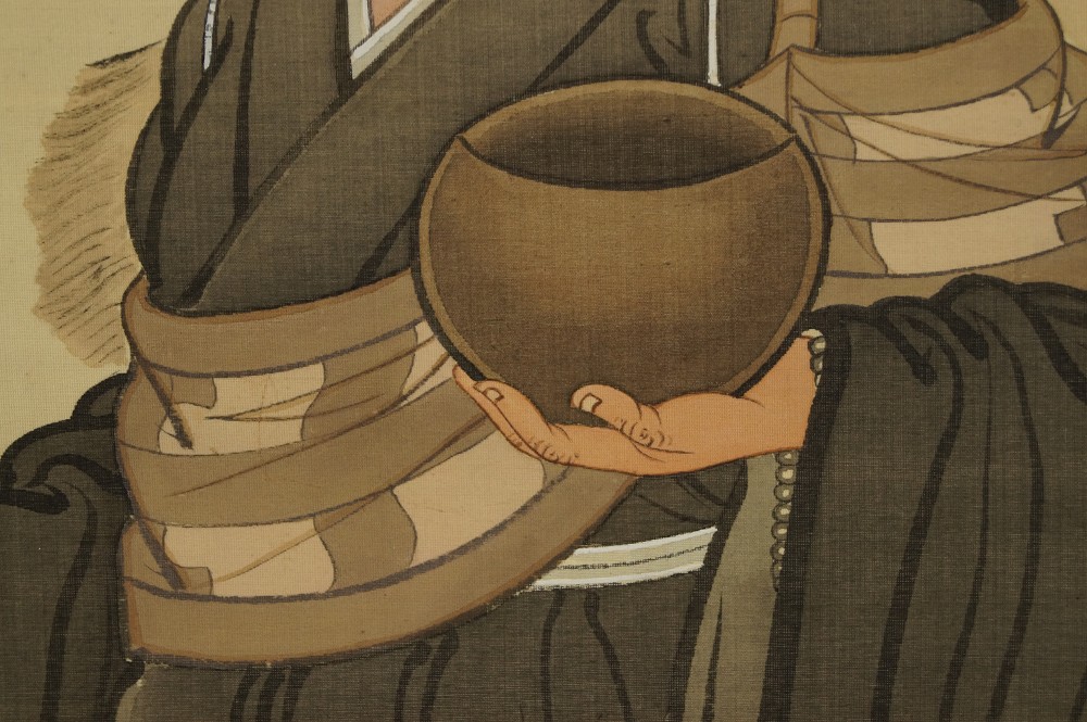 Japanese Hanging Scroll Zen Monk Alms Bowl Close-Up