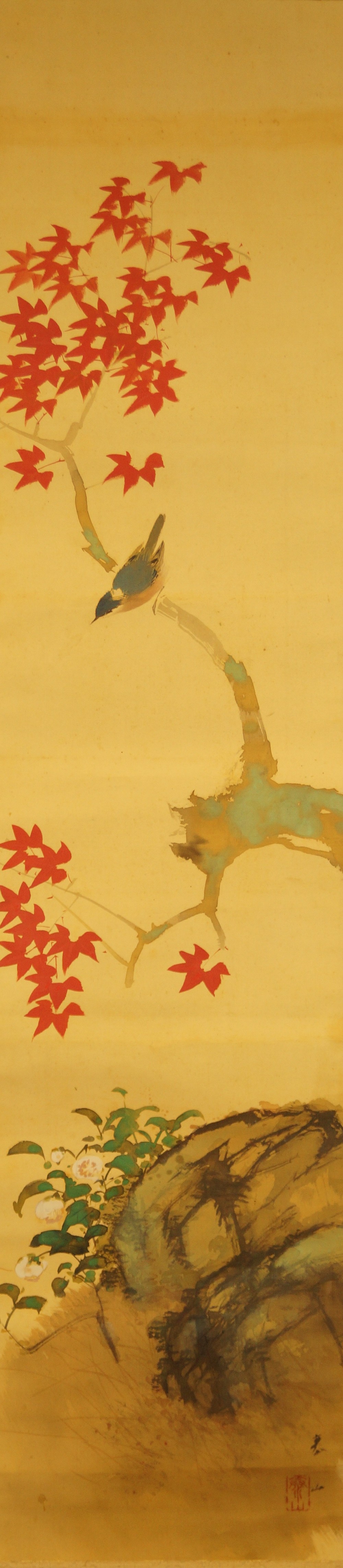 Sparrow on a maple branch by Yasuyama Tachiwaki full motif without mounting