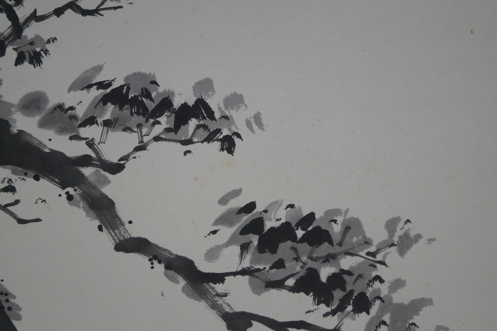 Nap Under a Tree Hanging Scroll Pine Motif Close-Up