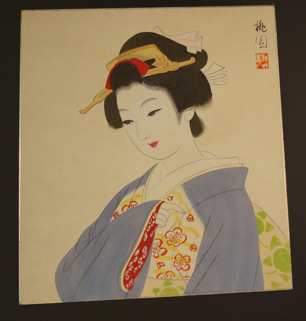 Shikishi Schoenheit im Kimono Shikishi Gesamtansicht
