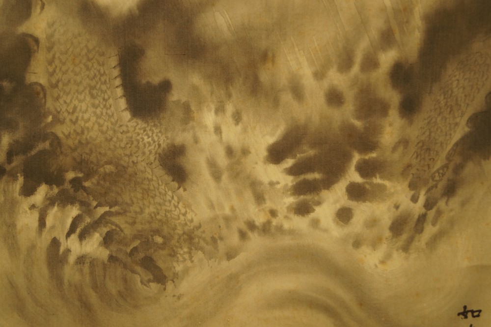 Dragon Hanging Scroll Wave Motif Close-Up 2