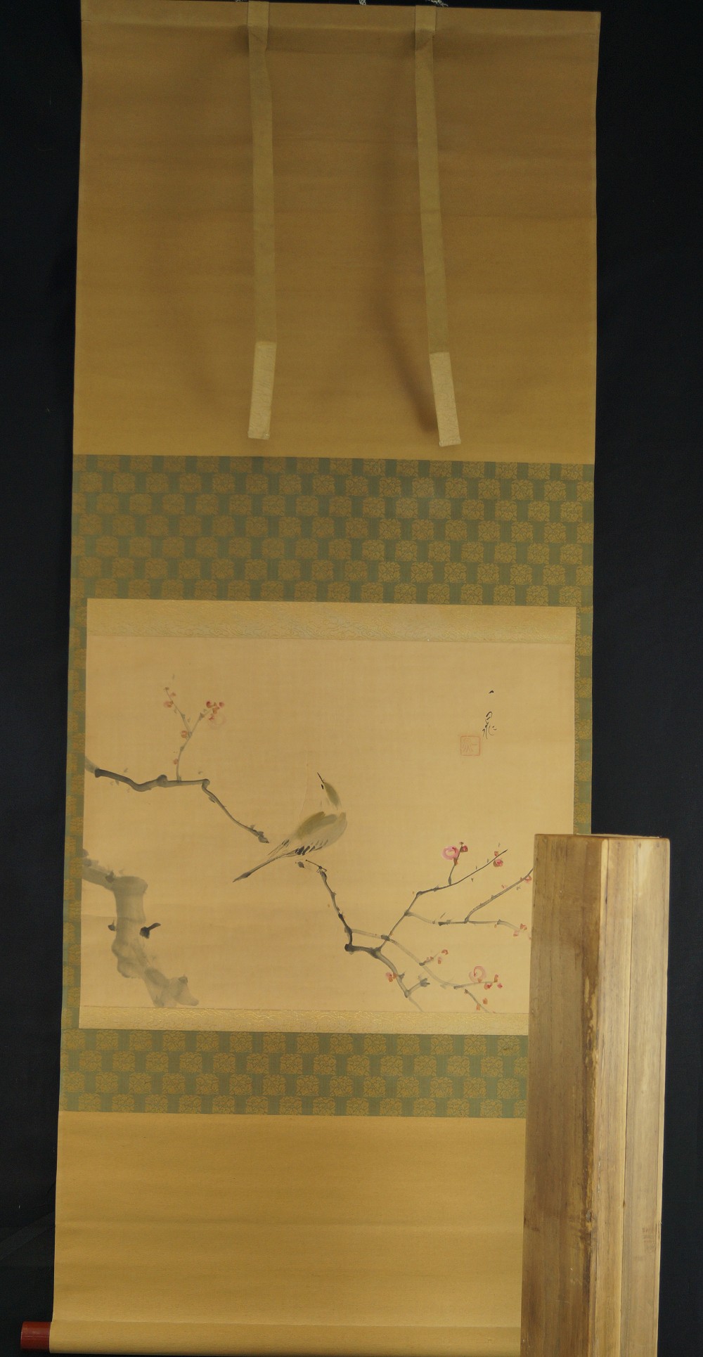 Japanese Hanging Scroll Bird on Plum Tree Overall View