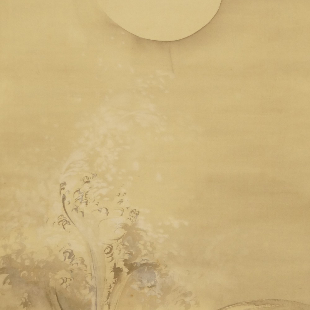 Brechende Wellen im Mondschein - japanisches Rollgemälde (Kakejiku, Kakemono)