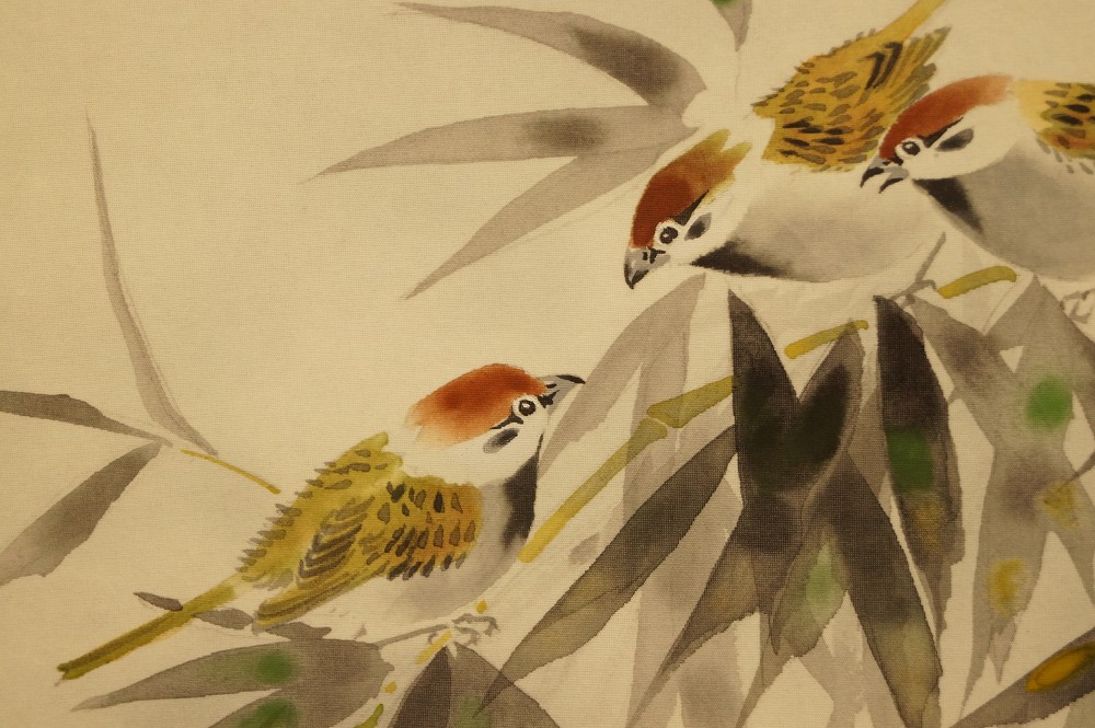 Sparrows on Bamboo Bush Sparrow Group Close-Up 2