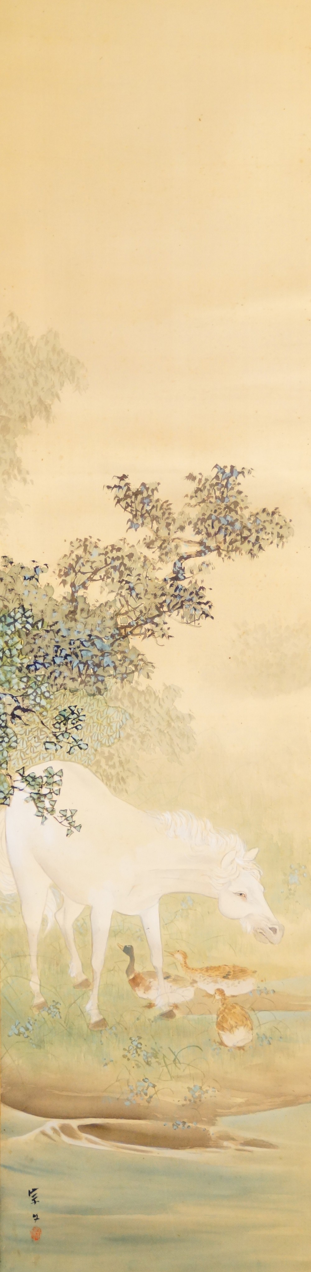 Full motif without mounting with horse, tree and ducks by the water's edge by Sobun