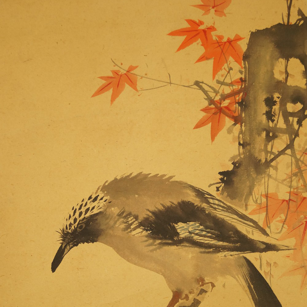 Crow on a Maple Branch Motif Close-Up Preview