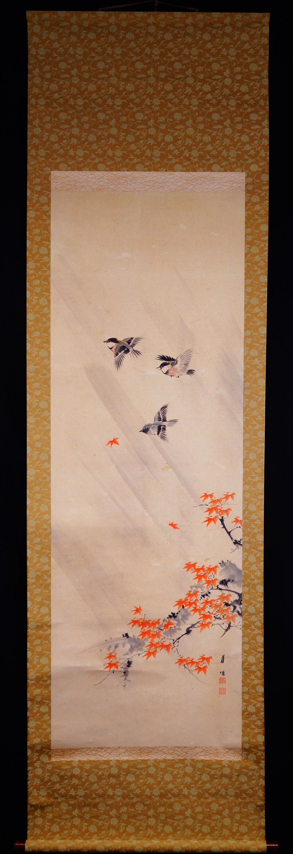 Autumn Flight in Morning Light Hanging Scroll by Manjo Kajo Full View Hanging Scroll