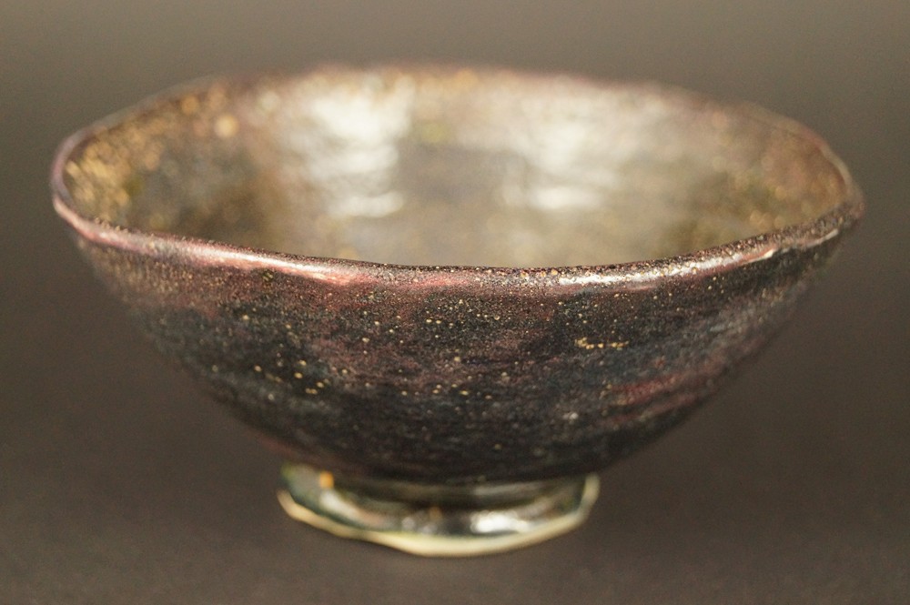 Raku ware tea bowl profile side view 1