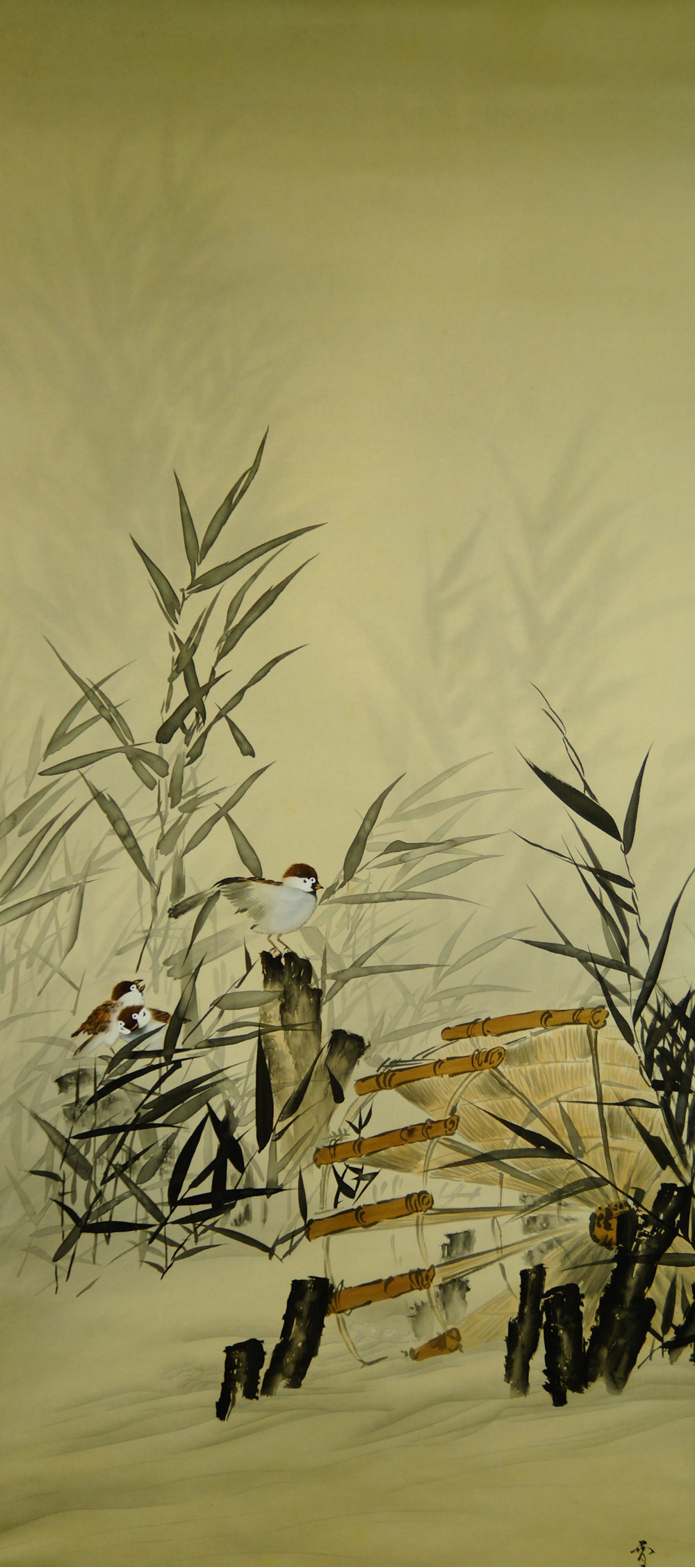 Sparrows at the Water Wheel by Noda Setsun full motif without framing