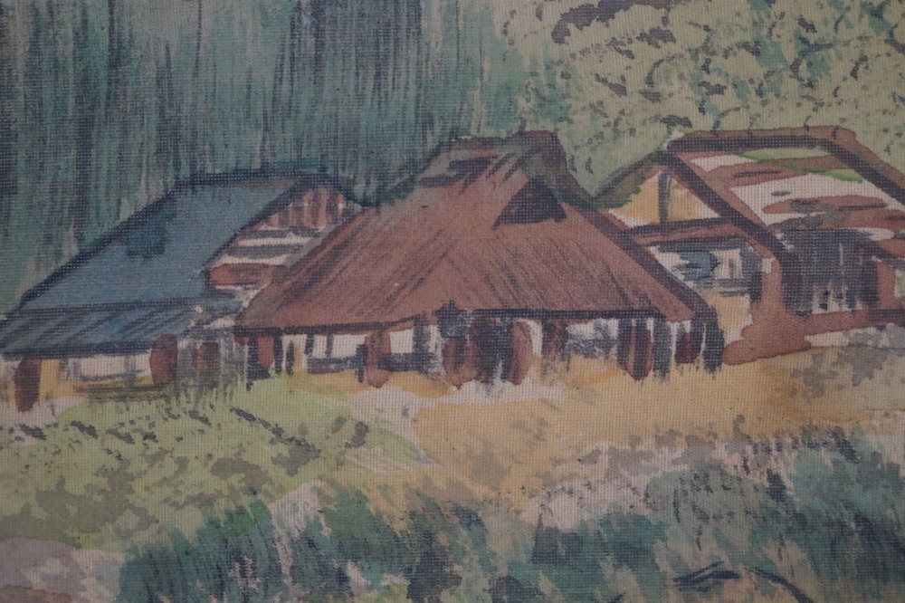 Landscape with Bridge and Mountain Village Close-Up of the Thatched Houses of the Mountain Village Mountain Village Motif Close-Up