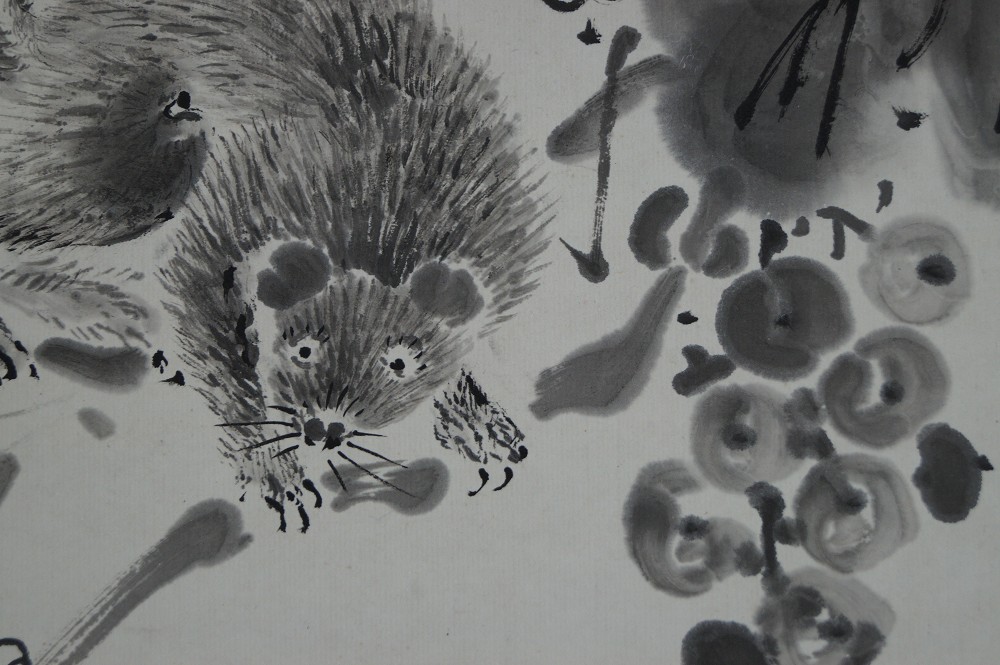 Squirrel in Vine Leaves Brushwork Close-Up 1