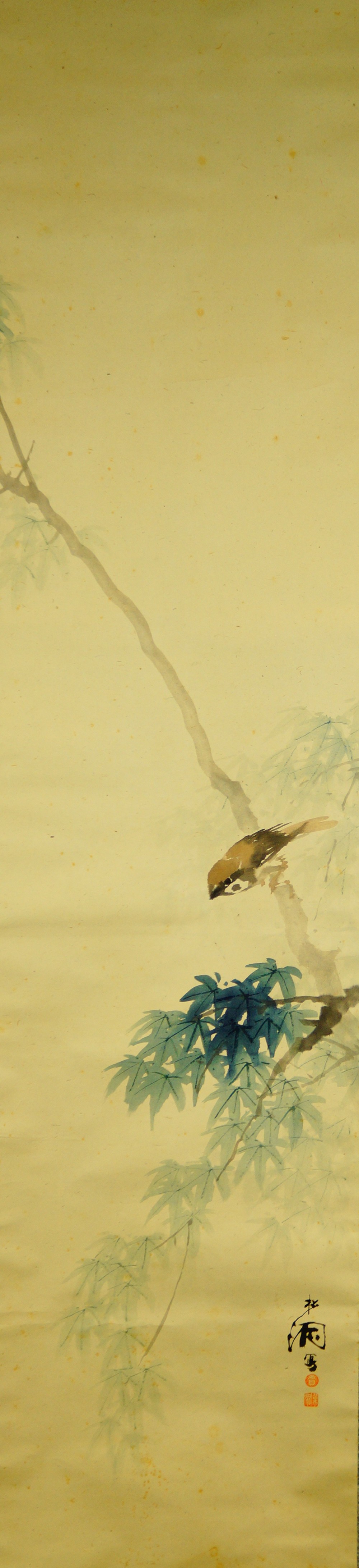 Sparrow on Bamboo Branches Hanging Scroll by Matsuura Shodo Full Motif Without Mounting