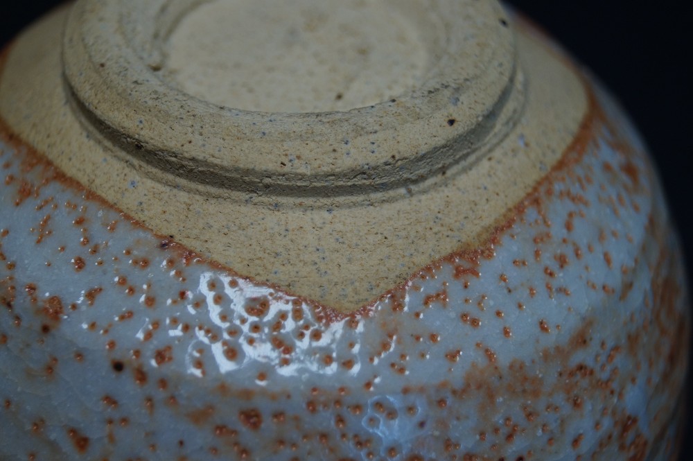 Tea Bowl Chawan Made of Shino Ware Foot Close-Up Detail
