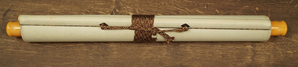 Lady Under Wisteria Blossoms Hanging Scroll Rolled Up
