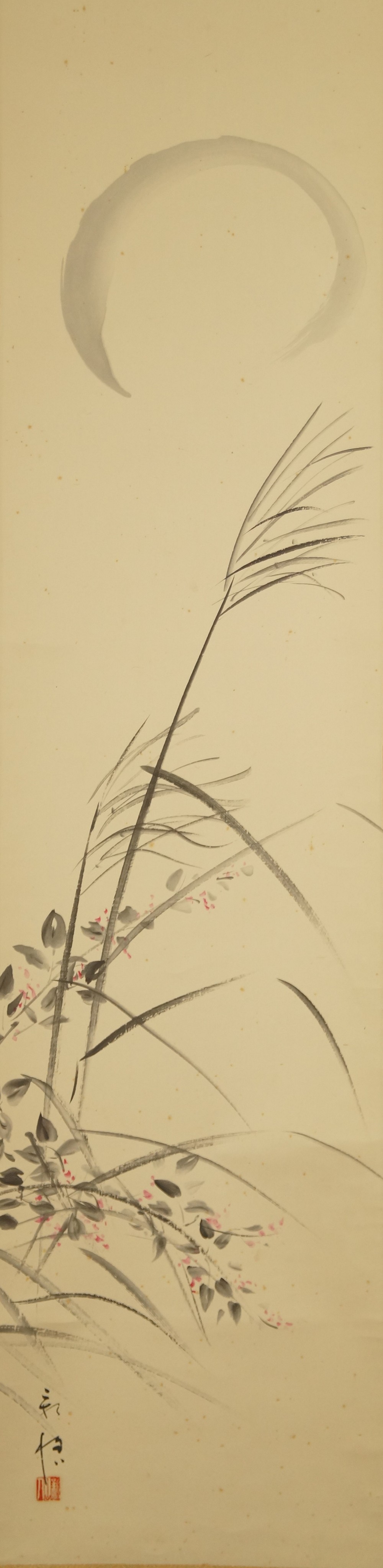 Gräser im Mondschein - japanisches Rollgemälde (Kakejiku, Kakemono)