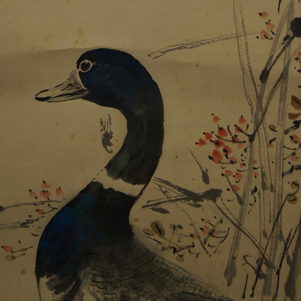 Two Ducks in the Grass Hanging Scroll Motif Close-Up Preview