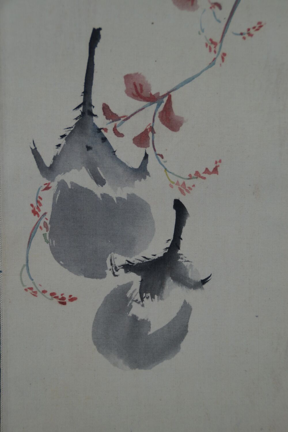 Additional close-up of the two eggplants with red branch in the kakemono Japanese Eggplant