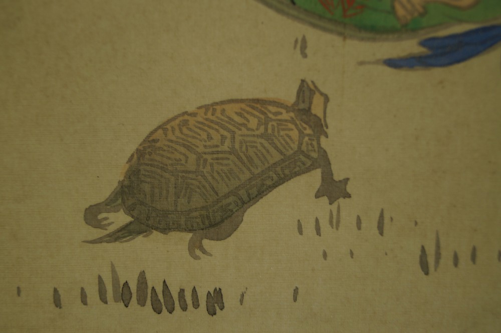 Takasago Legende Rollbild Schildkroete-Motiv Nahaufnahme