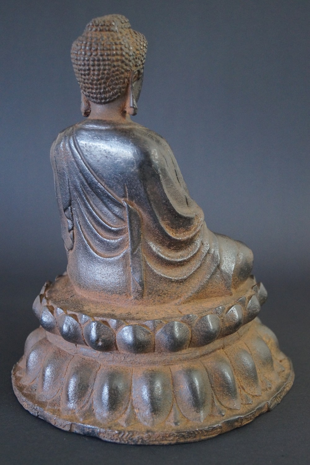 Japanese Buddha Figure Made of Iron Rear View 2